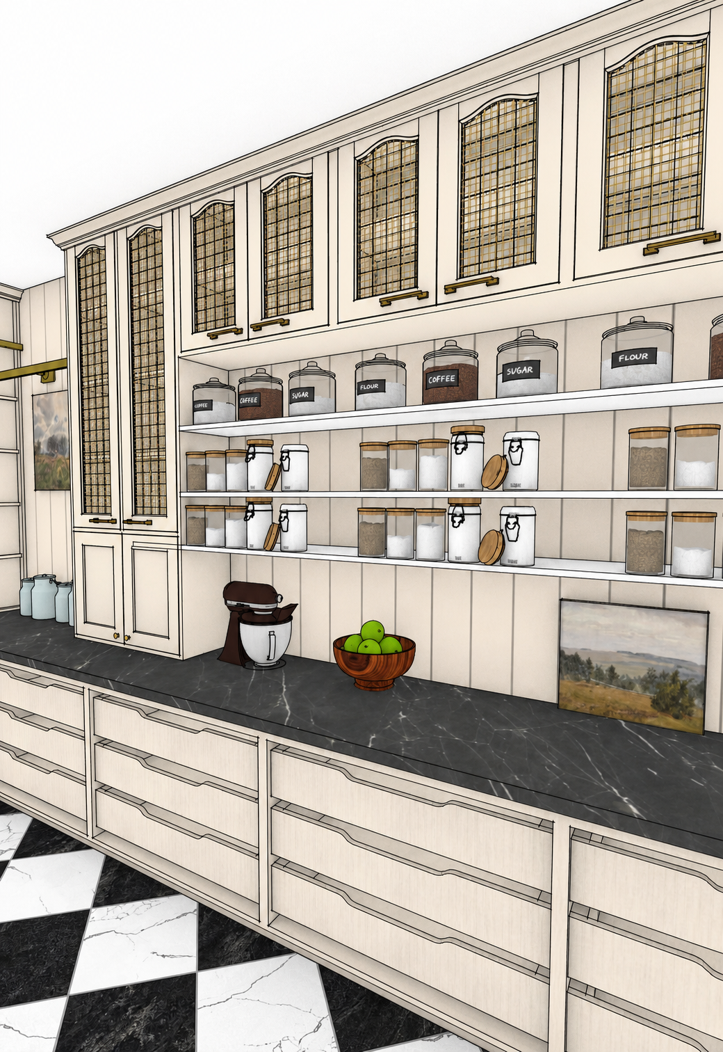 Detailed Butler's Pantry design drawing by Carolpe Designs
